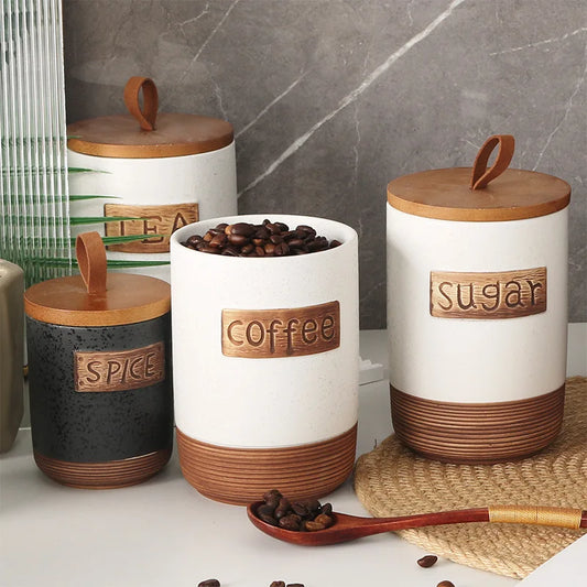 Farmhouse Elegance: Handmade Pottery Storage Jar with Wooden Lid – Airtight, Decorative & Functional