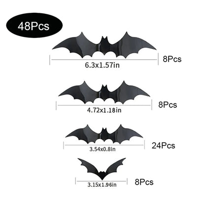 Decorazioni Halloween Pipistrelli 3D. Adesivi da Parete Spaventosi