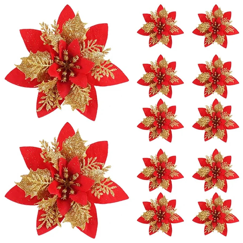 Fiori Natalizi Glitter 14,5 cm per Albero di Natale