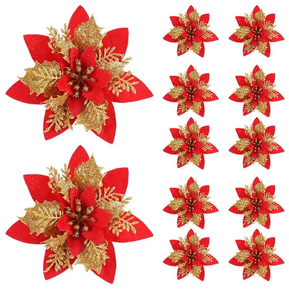 Fiori Natalizi Glitter 14,5 cm per Albero di Natale