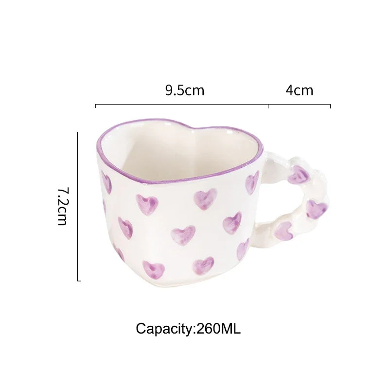 Tazza a Forma di Cuore con Piattino. Tazza in Ceramica Dipinta a Mano per Caffè o Tè