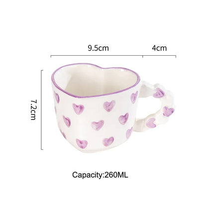 Tazza a Forma di Cuore con Piattino. Tazza in Ceramica Dipinta a Mano per Caffè o Tè