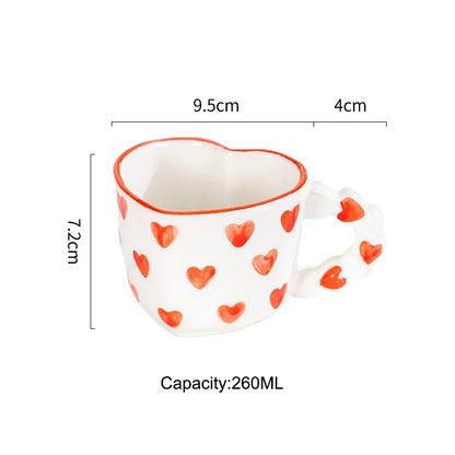 Tazza a Forma di Cuore con Piattino. Tazza in Ceramica Dipinta a Mano per Caffè o Tè