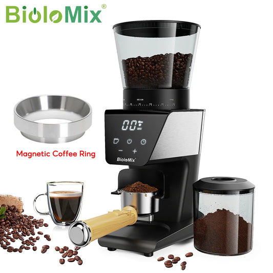 BioloMix Automatic Conical Burr Coffee Grinder – 30 Grind Settings for Espresso, French Press, Drip Coffee (300g Capacity)
