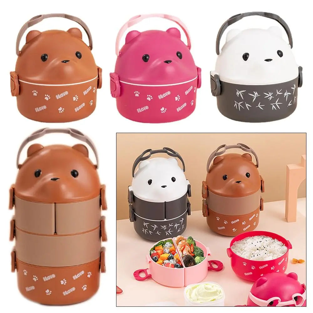 1Pcs New Eyeglass Bear Thermal Bento Box Children 1/2/3 Layers Lunch Box Portable Stackable Food Storage Container