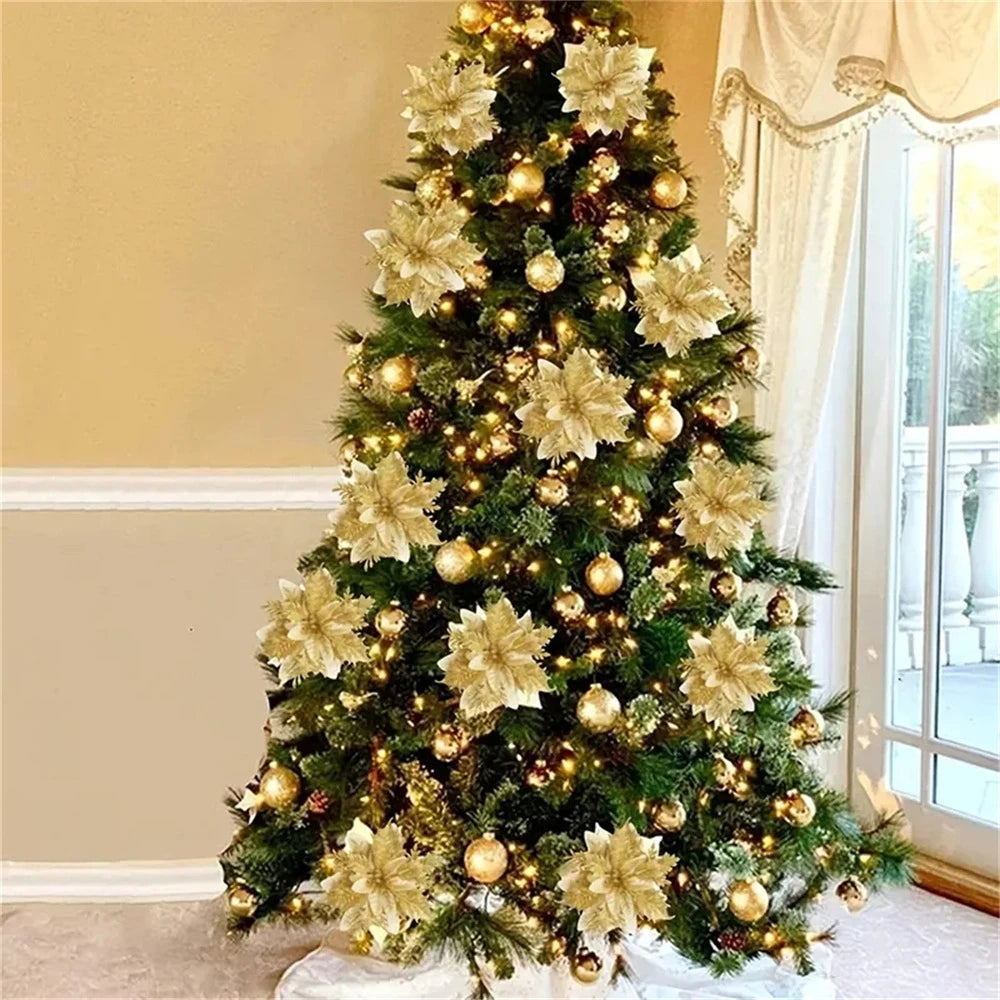 Fiori Natalizi Glitter 14,5 cm per Albero di Natale