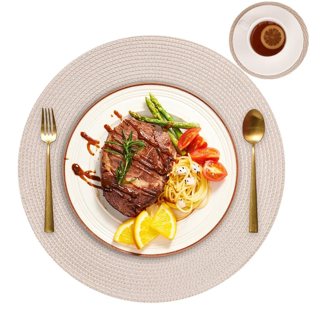 Rustico Chic: Set 6 Tovagliette Rotonde Intrecciate. 34CM di Stile e Resistenza