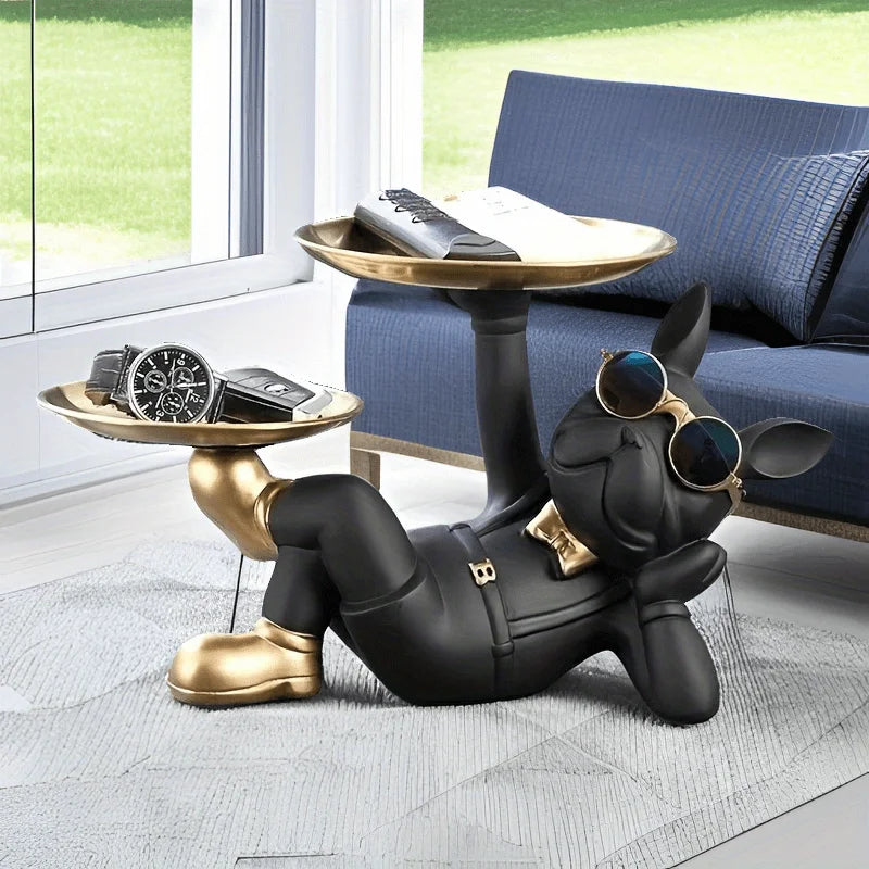 Piccola Statua Bulldog con Vassoio: Eleganza e Funzionalità per gli Oggetti Quotidiani