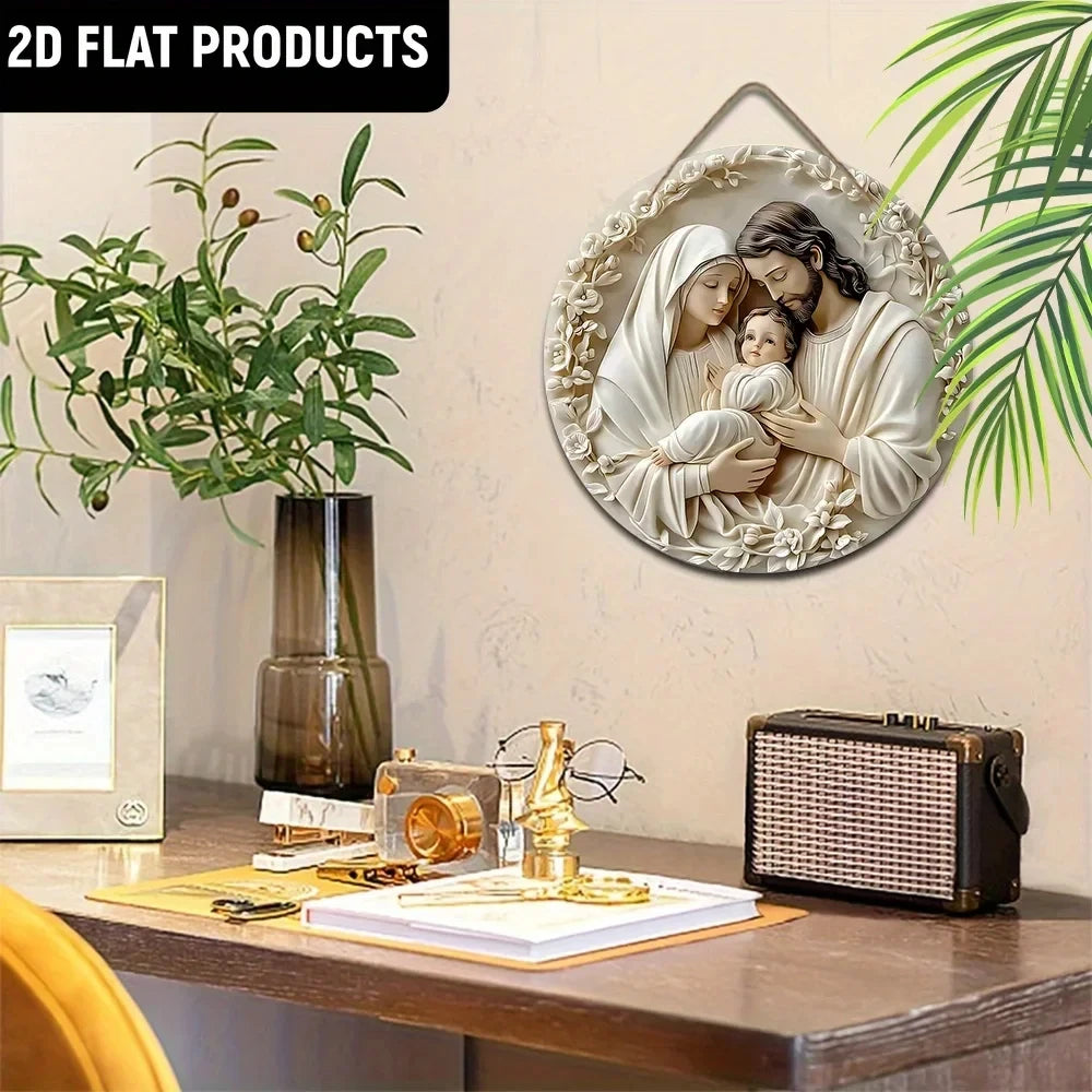 Decorazioni Natalizie. Targa Natalizia Legno Fede Famiglia 20cm