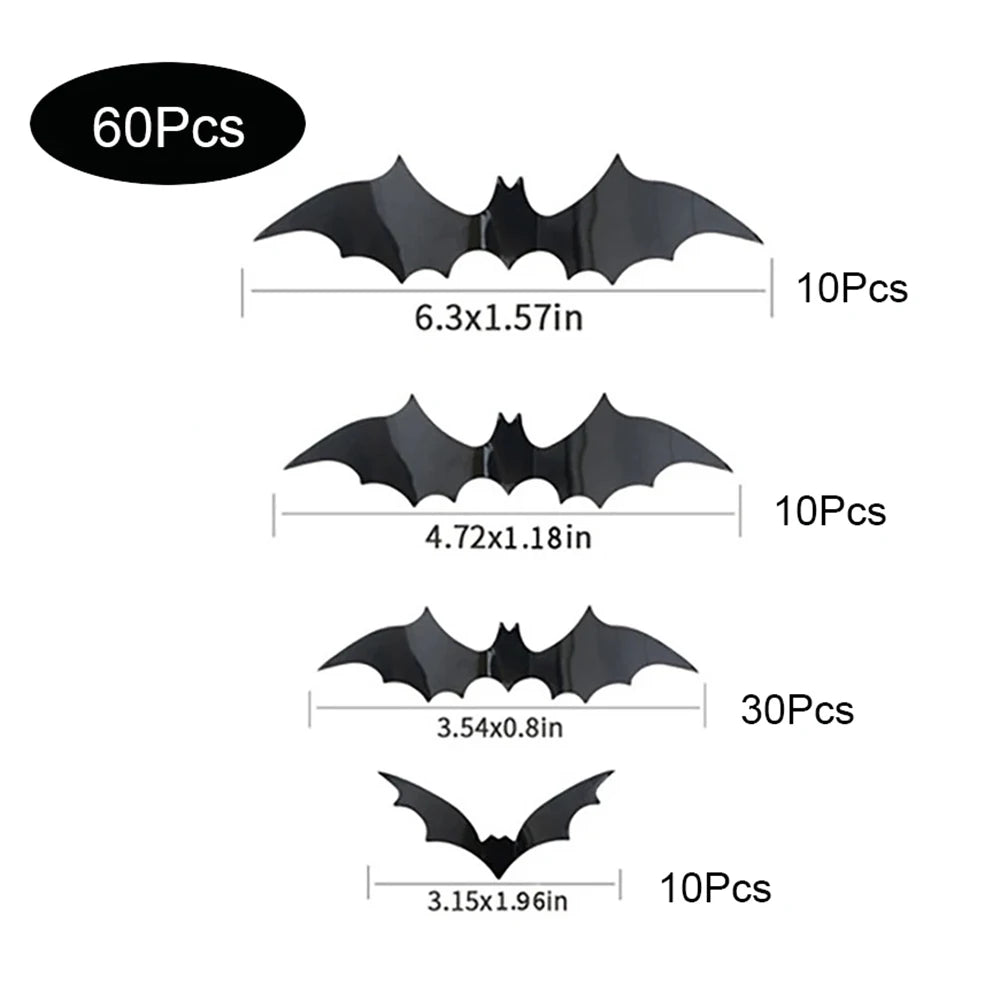 Decorazioni Halloween Pipistrelli 3D. Adesivi da Parete Spaventosi