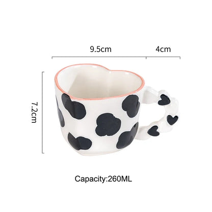 Tazza a Forma di Cuore con Piattino. Tazza in Ceramica Dipinta a Mano per Caffè o Tè