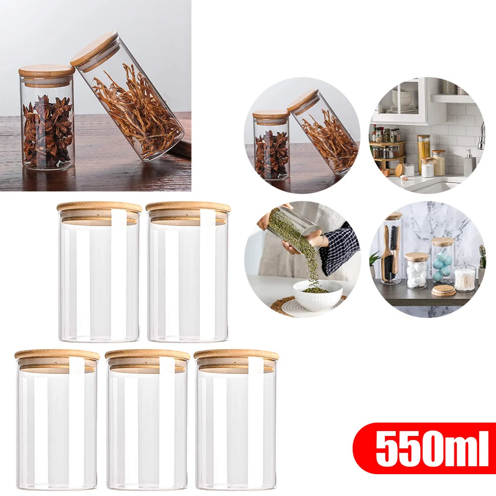 5-Piece Glass Food Storage Set with Bamboo Lids – Airtight, Durable & Stylish Kitchen Organizer