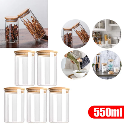 5-Piece Glass Food Storage Set with Bamboo Lids – Airtight, Durable & Stylish Kitchen Organizer