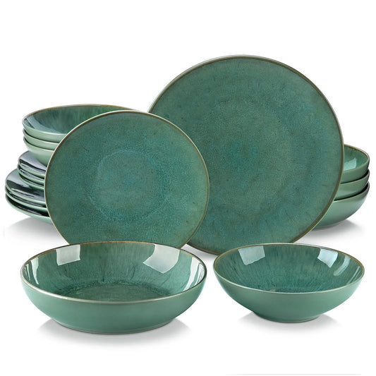 Servizio Piatti Verde in Gres Porcellanato Vancasso. 16/32/48 Pezzi con Design in Rilievo