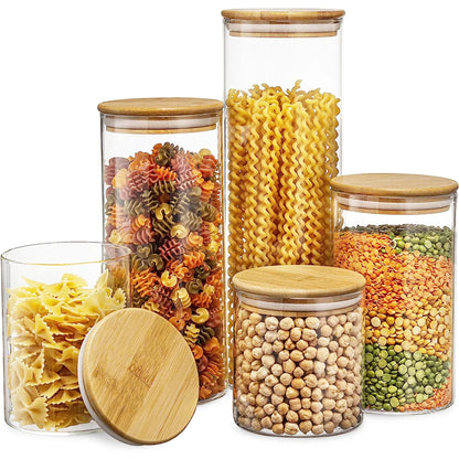 5-Piece Glass Food Storage Set with Bamboo Lids – Airtight, Durable & Stylish Kitchen Organizer