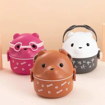1Pcs New Eyeglass Bear Thermal Bento Box Children 1/2/3 Layers Lunch Box Portable Stackable Food Storage Container