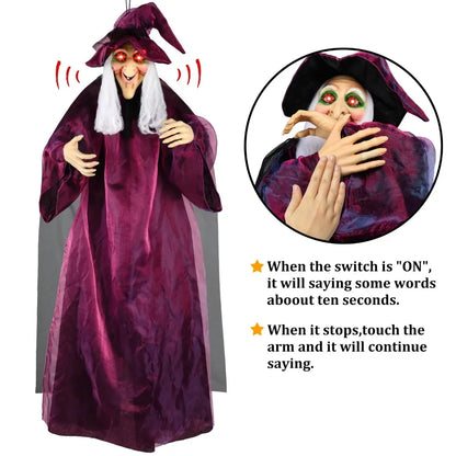 Life-Size Talking Witch Halloween Decor – Spooky Animated Prop