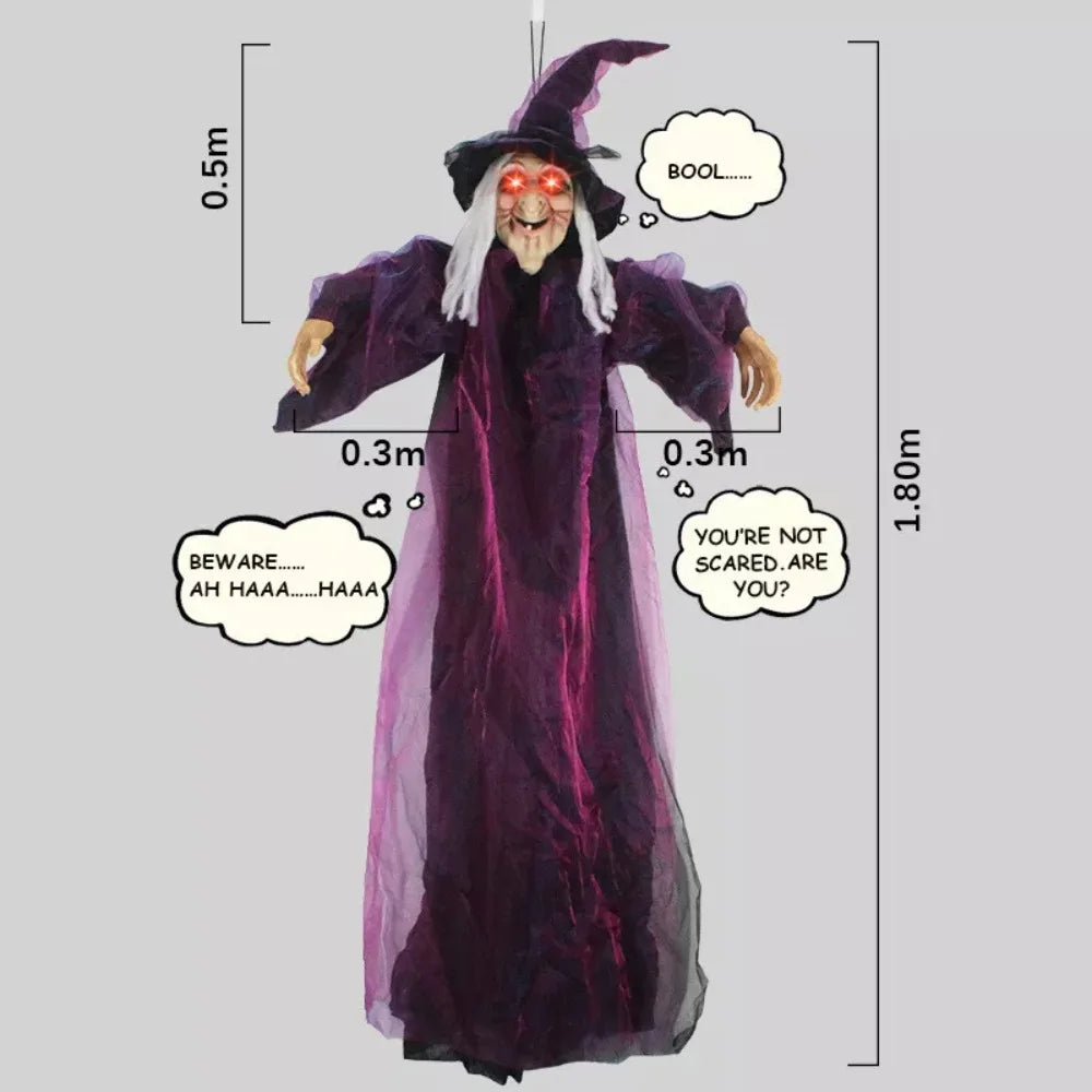 Life-Size Talking Witch Halloween Decor – Spooky Animated Prop