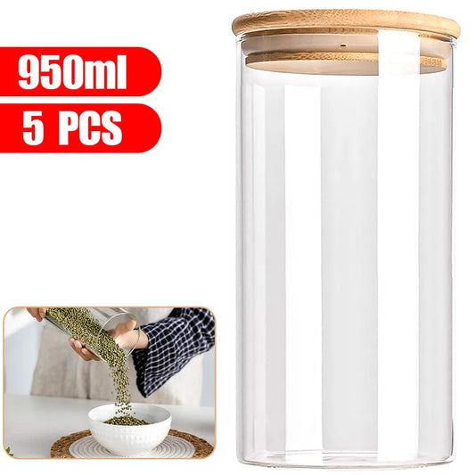 5-Piece Glass Food Storage Set with Bamboo Lids – Airtight, Durable & Stylish Kitchen Organizer