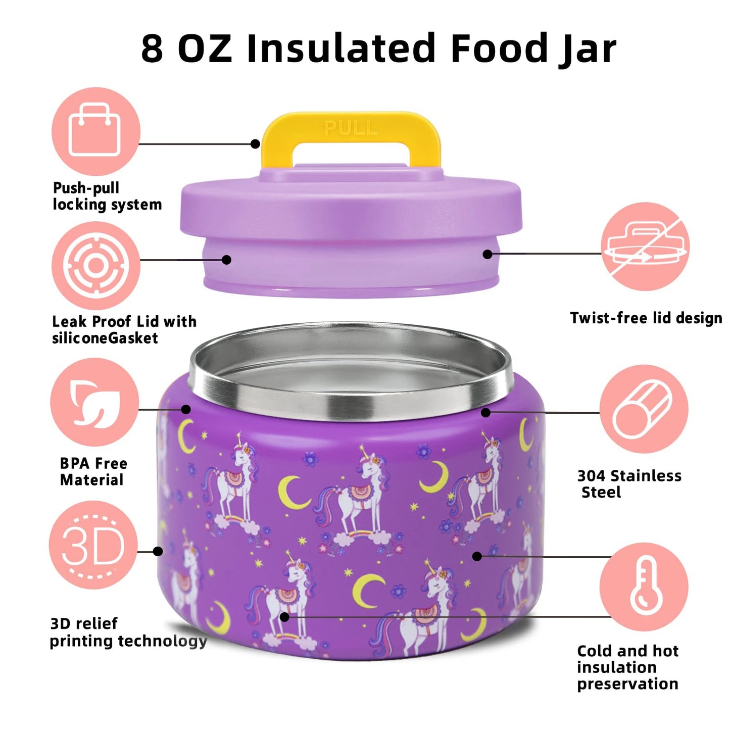 Porta merenda Bambini. Bento Lunch Box con Barattolo Isotermico