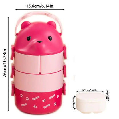 Bear Eyeglass Bento Box Termica per Bambini. Porta Merenda Impermeabile e Impilabile