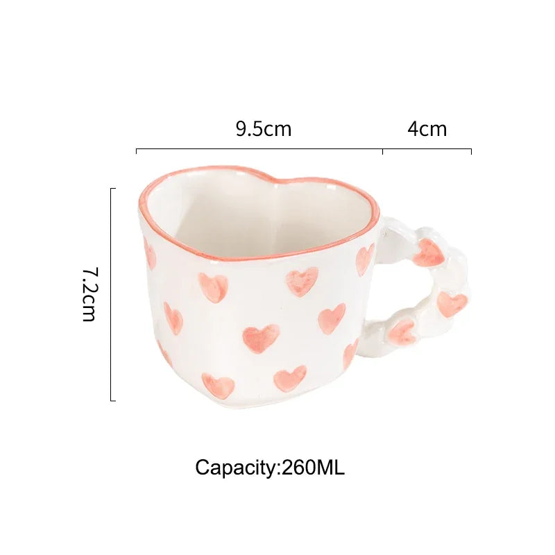 Tazza a Forma di Cuore con Piattino. Tazza in Ceramica Dipinta a Mano per Caffè o Tè