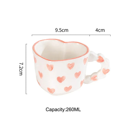 Tazza a Forma di Cuore con Piattino. Tazza in Ceramica Dipinta a Mano per Caffè o Tè