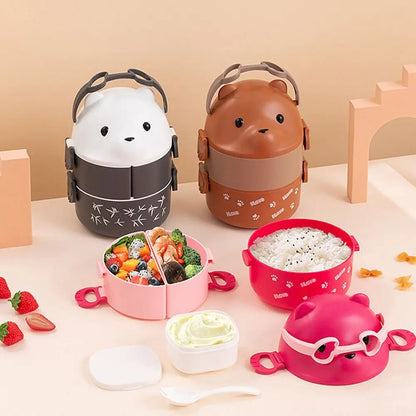1Pcs New Eyeglass Bear Thermal Bento Box Children 1/2/3 Layers Lunch Box Portable Stackable Food Storage Container