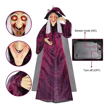 Life-Size Talking Witch Halloween Decor – Spooky Animated Prop