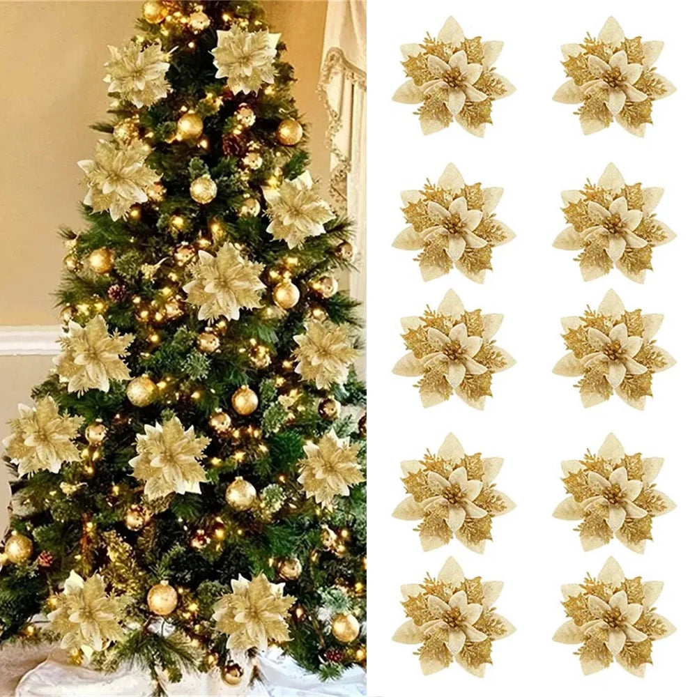 Fiori Natalizi Glitter 14,5 cm per Albero di Natale
