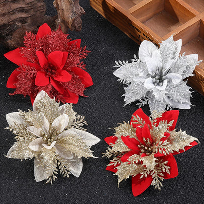 Fiori Natalizi Glitter 14,5 cm per Albero di Natale