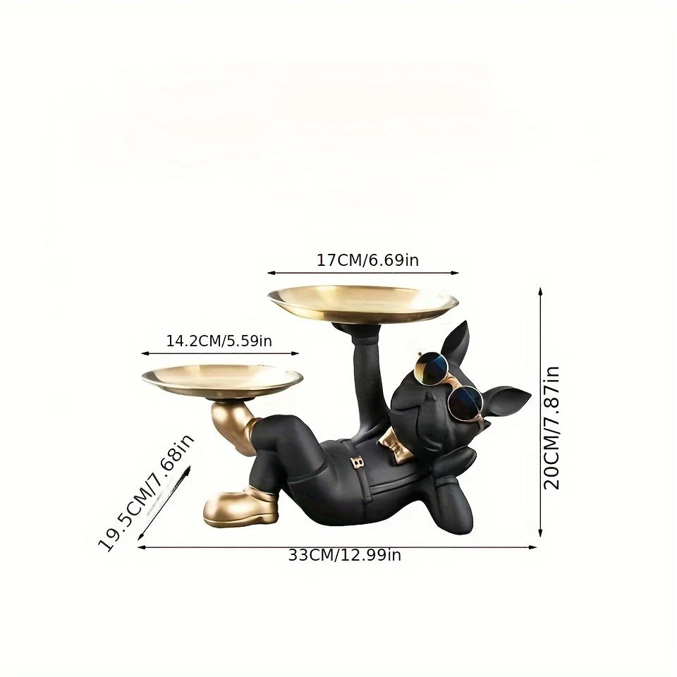 Piccola Statua Bulldog con Vassoio: Eleganza e Funzionalità per gli Oggetti Quotidiani