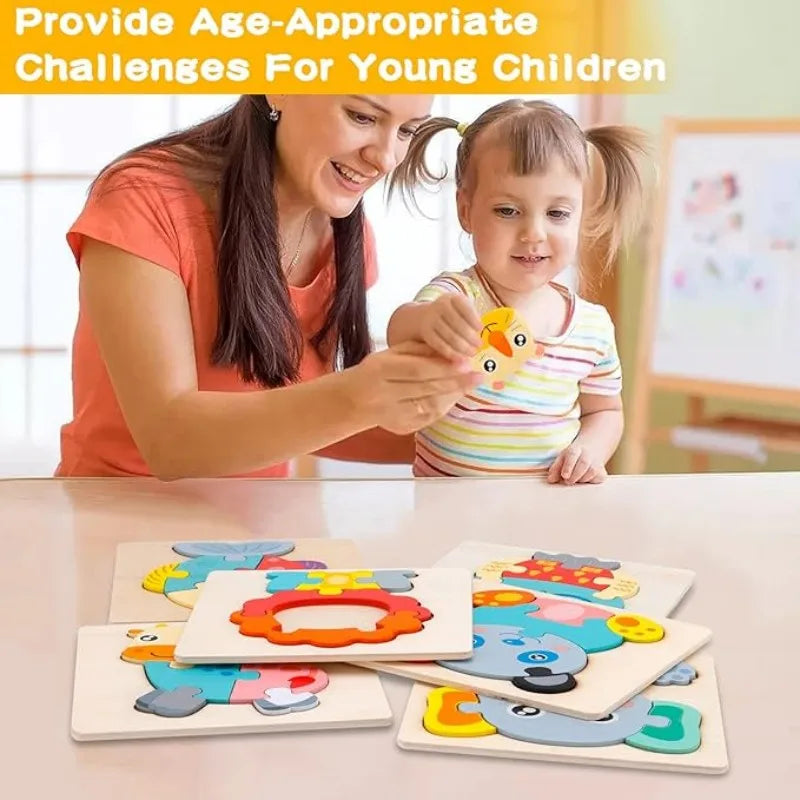 Set Puzzle Montessori in Legno. Apprendimento Divertente per Bambini da 1 a 4 Anni