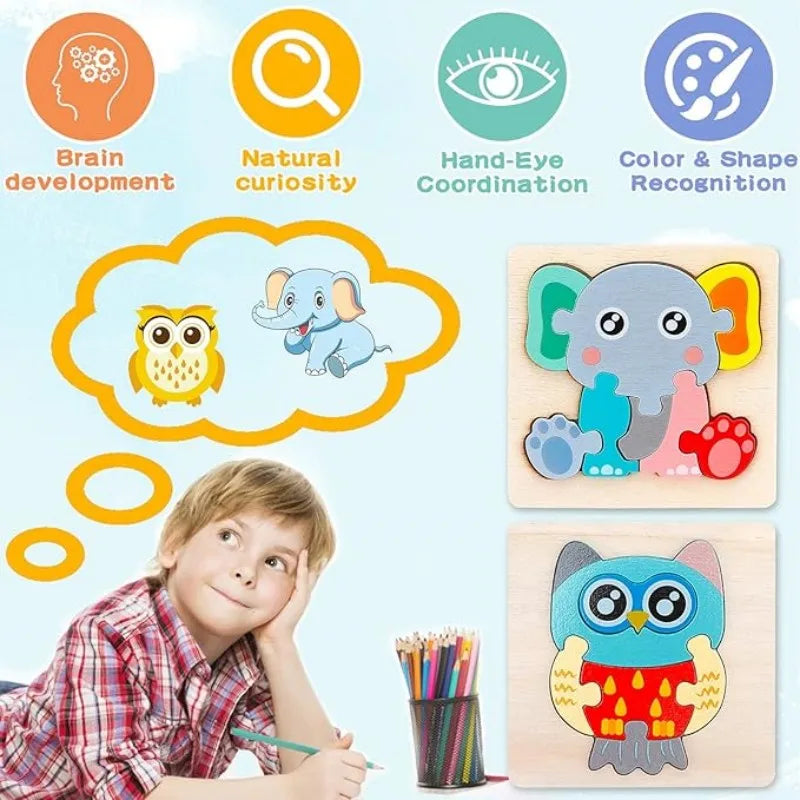 Set Puzzle Montessori in Legno. Apprendimento Divertente per Bambini da 1 a 4 Anni