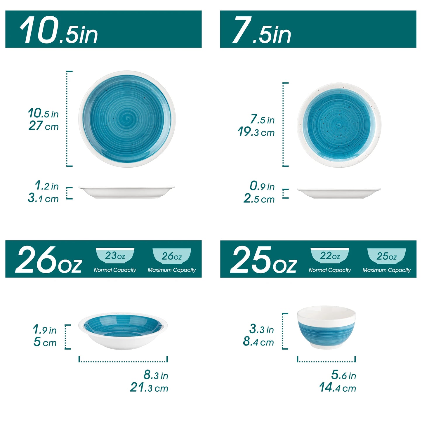 Set di Piatti in Ceramica Dipinta a Mano. Vancasso 16/32 Pezzi Stoneware Elegante e Resistente