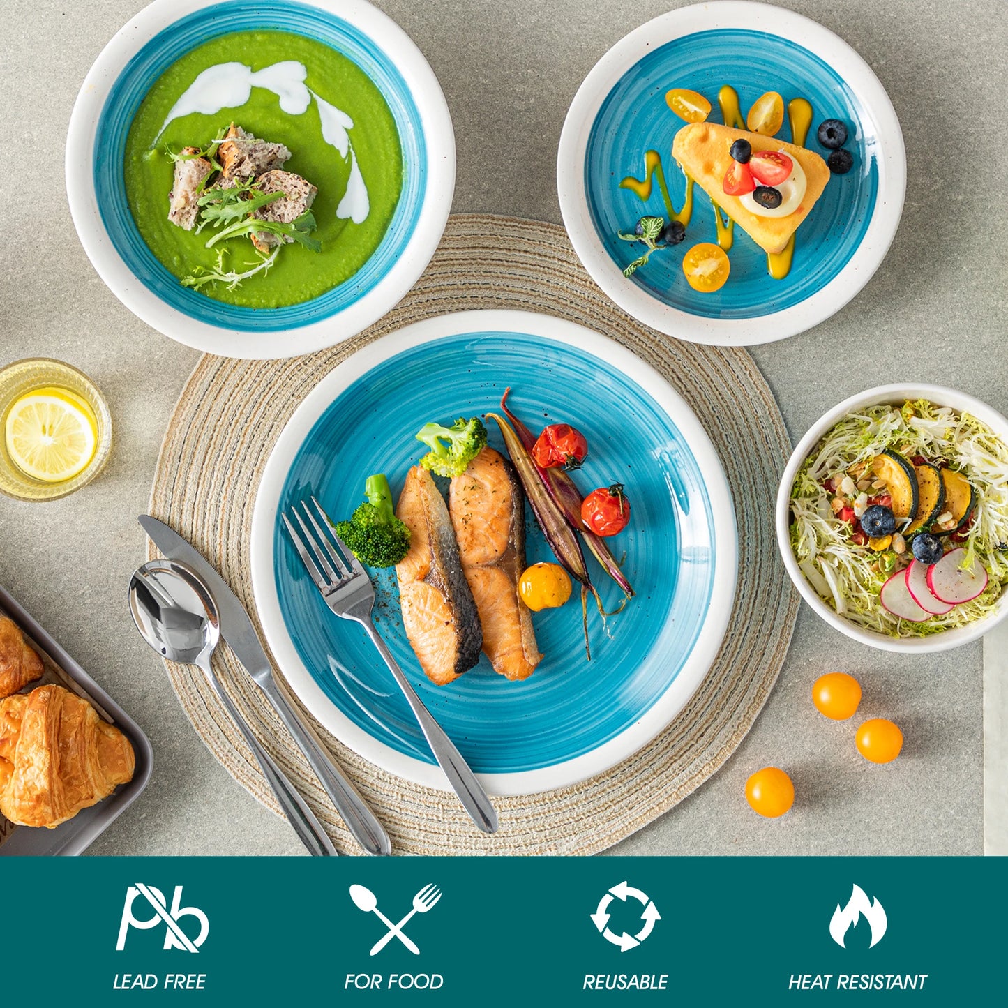 Set di Piatti in Ceramica Dipinta a Mano. Vancasso 16/32 Pezzi Stoneware Elegante e Resistente