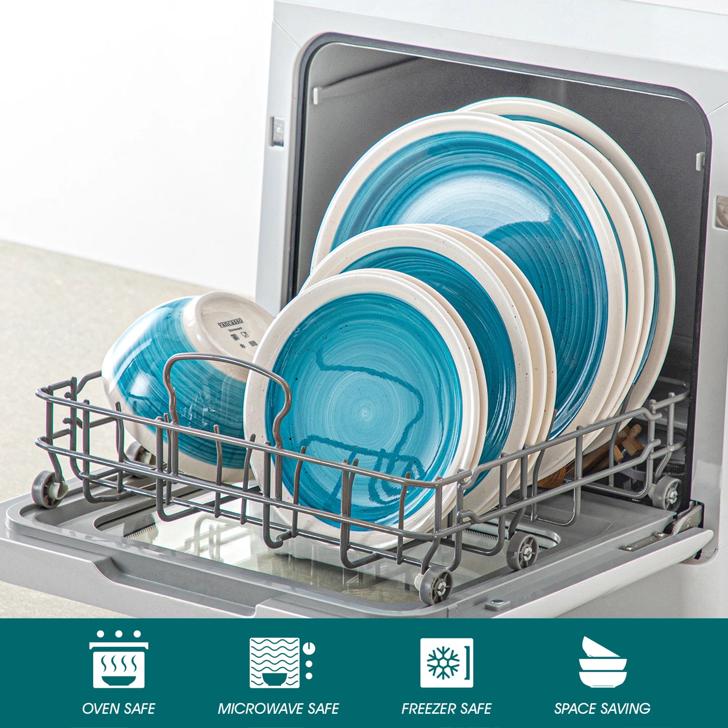 Set di Piatti in Ceramica Dipinta a Mano. Vancasso 16/32 Pezzi Stoneware Elegante e Resistente