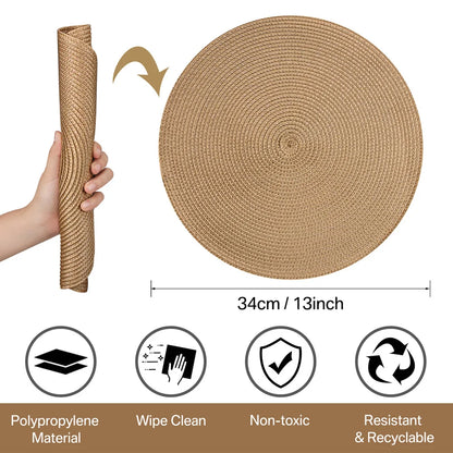 Rustico Chic: Set 6 Tovagliette Rotonde Intrecciate. 34CM di Stile e Resistenza