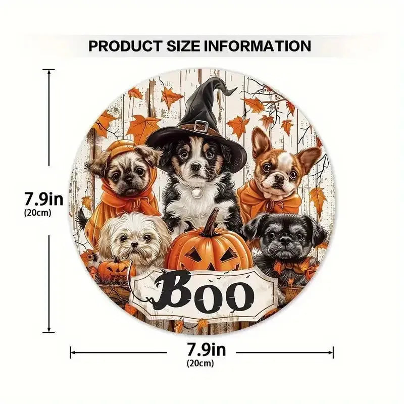 Wooden Halloween Wreath. Ghost & Pumpkin Decor 20x20cm