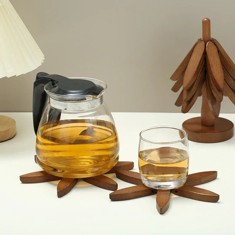 4PCS Tree Design Stand Bamboo Wooden Trivets Decorative Anti Scald Heat Resistant Table Mat Coaster Wood Placemats Pot