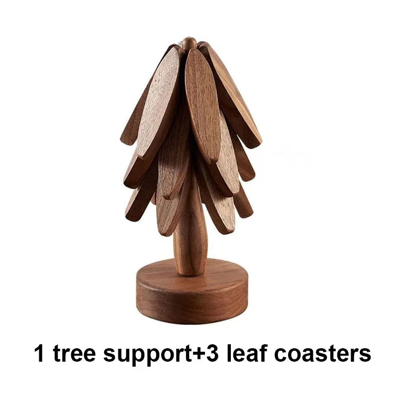 4PCS Tree Design Stand Bamboo Wooden Trivets Decorative Anti Scald Heat Resistant Table Mat Coaster Wood Placemats Pot
