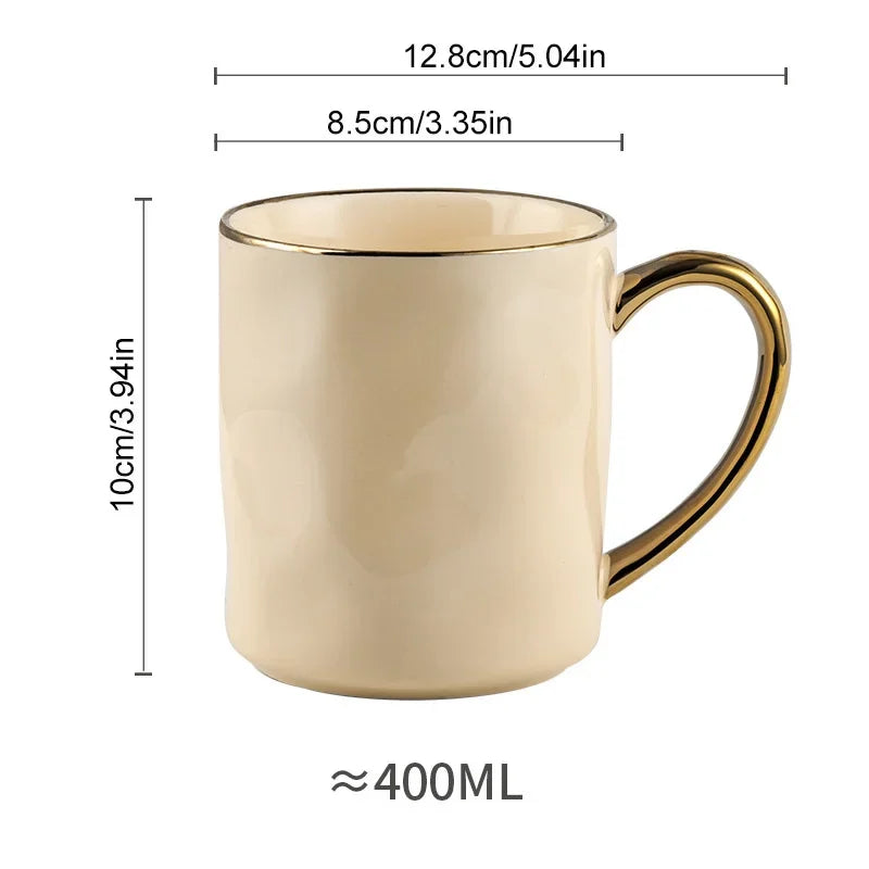 Tazza in Ceramica 400ml con Bordo Dorato. Stile Nordico Elegante per Caffè, Tè o Latte