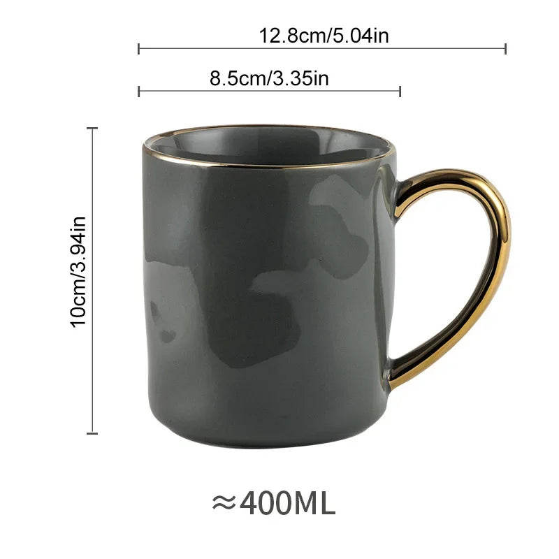 Tazza in Ceramica 400ml con Bordo Dorato. Stile Nordico Elegante per Caffè, Tè o Latte