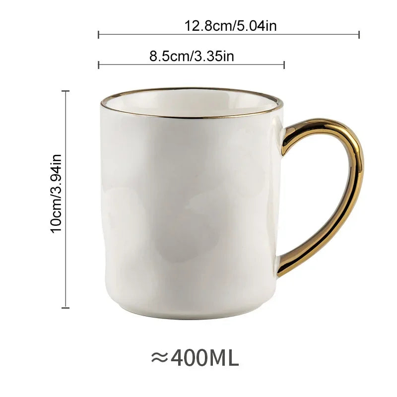 Tazza in Ceramica 400ml con Bordo Dorato. Stile Nordico Elegante per Caffè, Tè o Latte