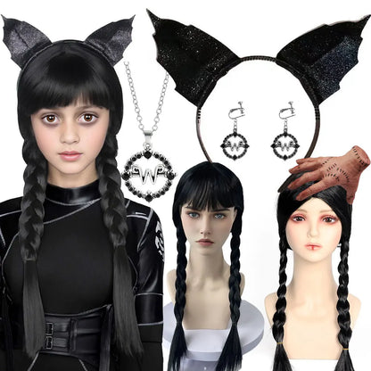 Wednesday Addams. Accessorio Gotico per Travestimento Halloween Bambina