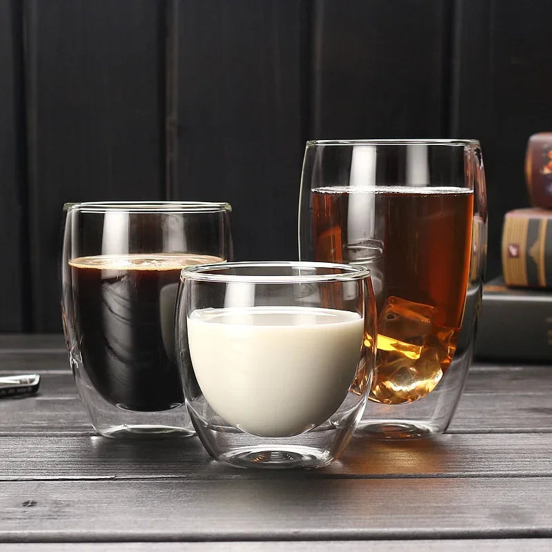 Bicchiere Doppia Parete in Vetro.Tazza Isolata per Caffè, Tè, Espresso, Latte, Cocktail e Whisky