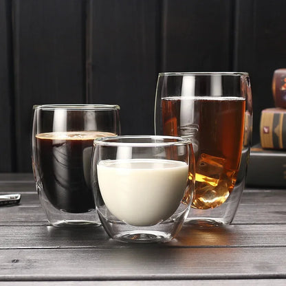 Bicchiere Doppia Parete in Vetro.Tazza Isolata per Caffè, Tè, Espresso, Latte, Cocktail e Whisky