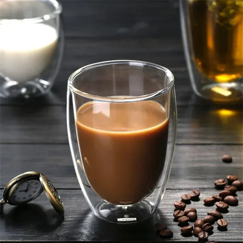 Bicchiere Doppia Parete in Vetro.Tazza Isolata per Caffè, Tè, Espresso, Latte, Cocktail e Whisky