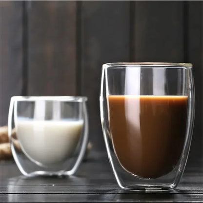 Bicchiere Doppia Parete in Vetro.Tazza Isolata per Caffè, Tè, Espresso, Latte, Cocktail e Whisky