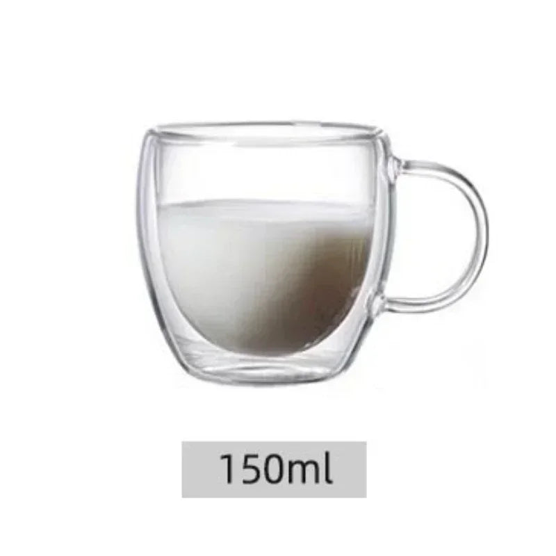 Bicchiere Doppia Parete in Vetro.Tazza Isolata per Caffè, Tè, Espresso, Latte, Cocktail e Whisky